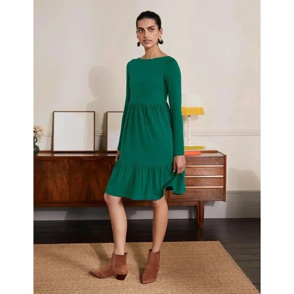 Boden Womens Dress UK 12 US 8 Fit & Flare Deep Forest Tiered Ponte D0108 NWT